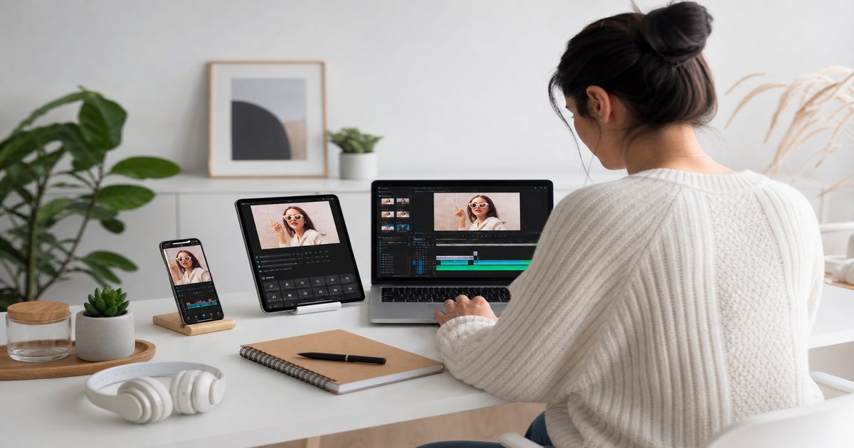 Creator exporting multiple video formats from one project sharing the same music bed